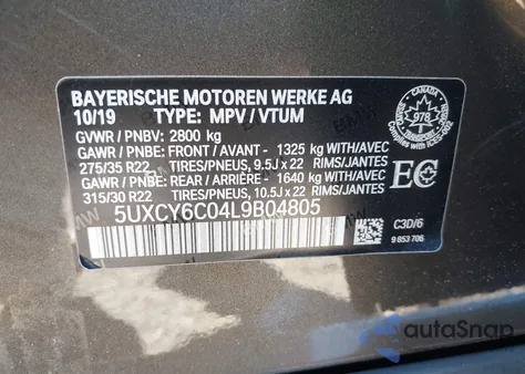 2020 BMW X6 xDrive40I из США, поврежденный, VIN 5UXCY6C04L9B04805